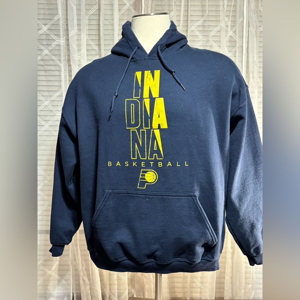 Indiana PACERS XL Indiana Basketball Navy Hoodie 25”L 25” p2p ties intact